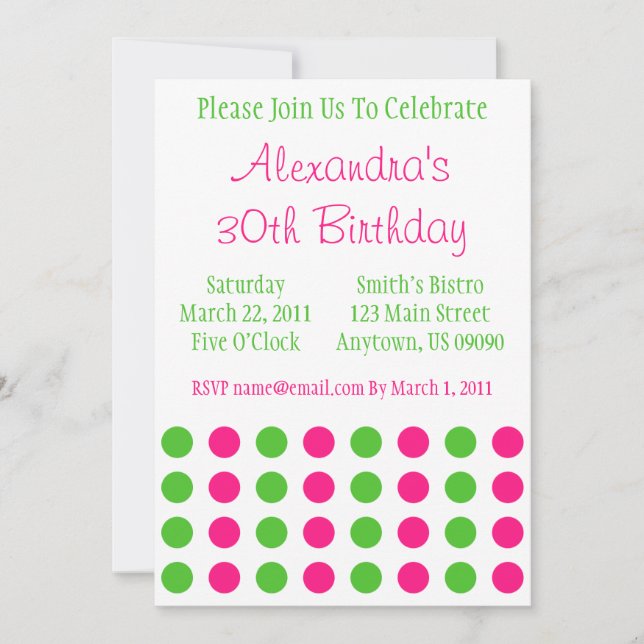 Polka Dots Invitation (Hot Pink / Lime Green) (Front)