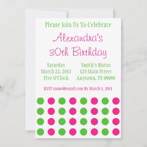 Polka Dots Invitation (Hot Pink / Lime Green)