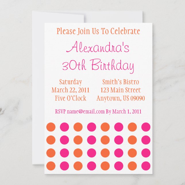 Polka Dots Invitation (Hot Pink / Orange) (Front)