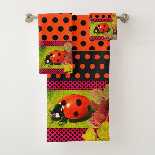 Polka Dots Ladybug Bath Towel Set
