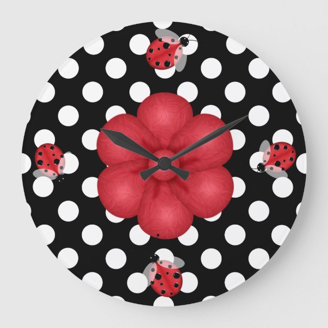 Polka Dots & Ladybugs Wall Clock (Front)