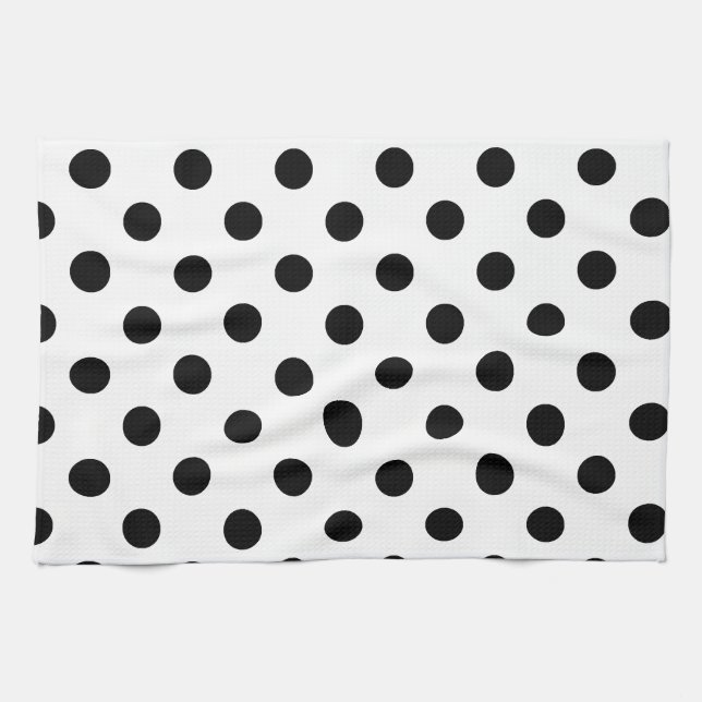Polka Dots Large - Black on White Kitchen Towel (Horizontal)