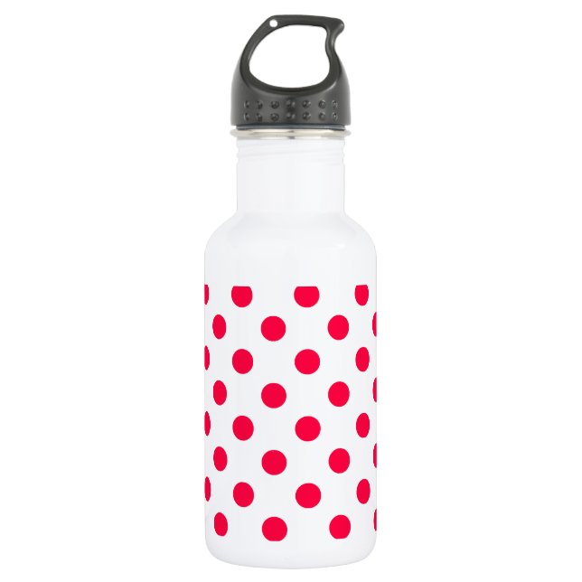 Polka Dots Large - Electric Crimson on  White Stainless Steel Water Bottle (Front)
