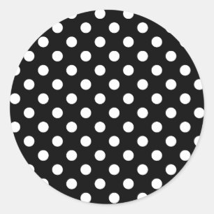 Polka Dots Large - White on Black Classic Round Sticker