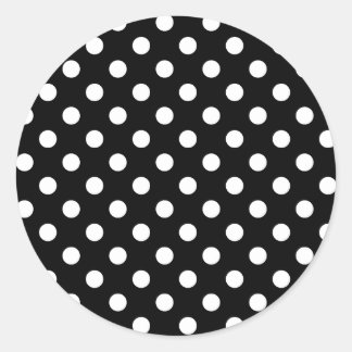Polka Dots Large - White on Black Classic Round Sticker