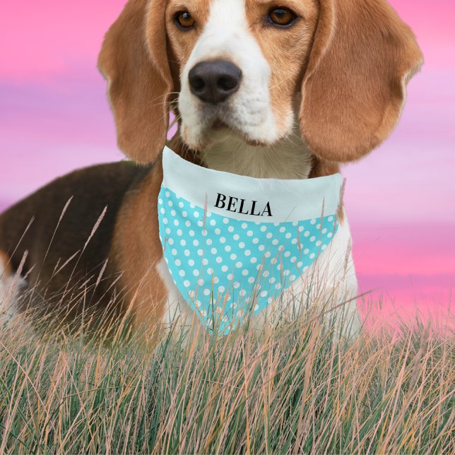 Polka Dots Light Blue Retro Pattern Cute Dog Pet Bandana Collar (A cute, personalized pet bandana, in light blue with white polka dots retro pattern)