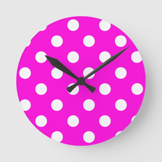 Polka dots magenta #FF00DC Round Clock (Front)