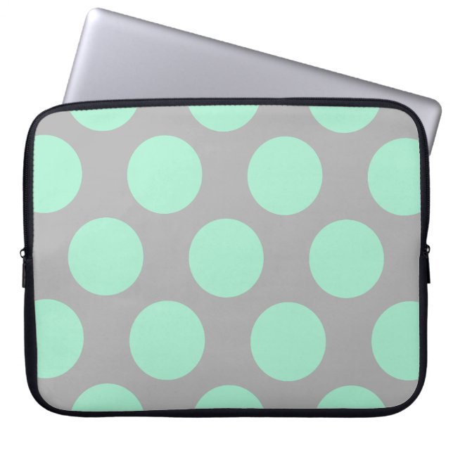 Polka Dots Mint and Gray Laptop Sleeve (Front)