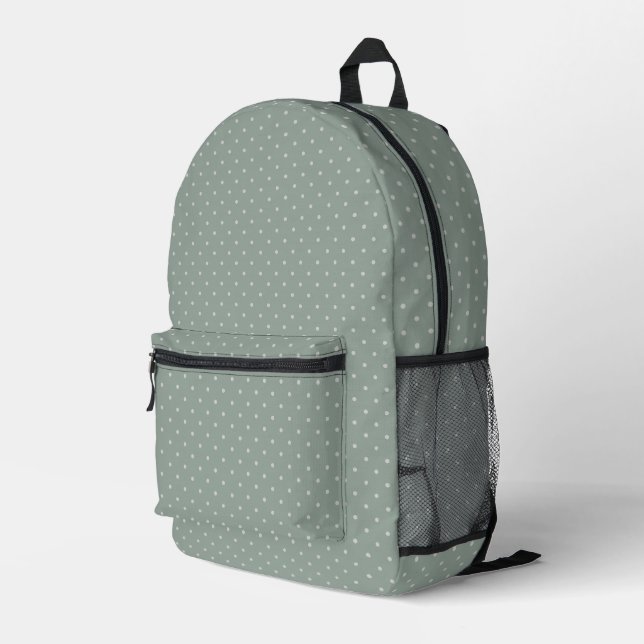 Polka Dots Mint Green and Soft Gray Polka Pattern Printed Backpack (Back Corner Right)