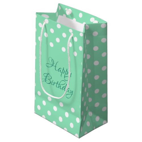 Polka Dots Mint Green Rustic Happy Birthday Trendy Small Gift Bag