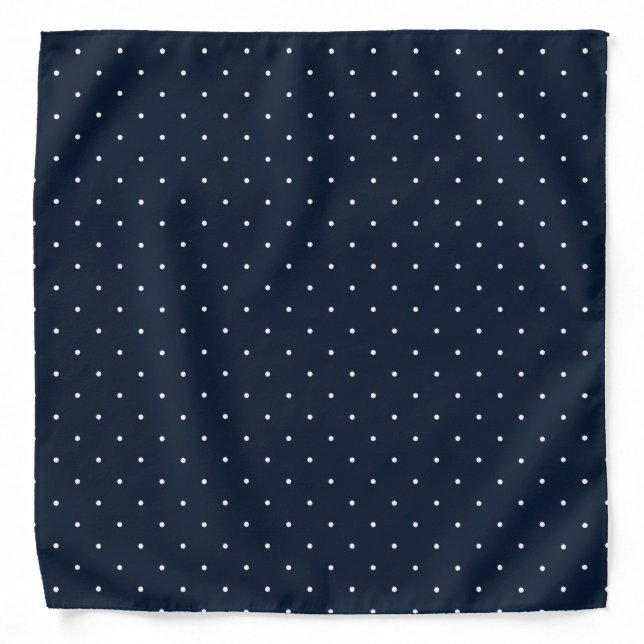 Polka Dots Navy Blue White Classic Dotted Pattern Bandana (Front)