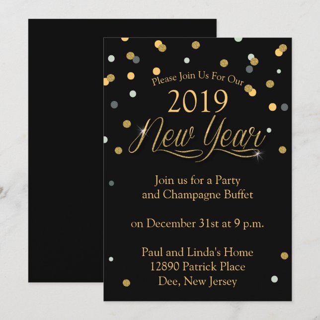 Polka Dots New Years Eve Party Invitation (Front/Back)
