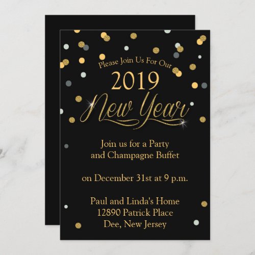 Polka Dots New Years Eve Party Invitation