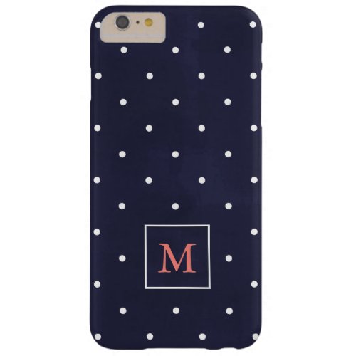 Polka Dots on Deep Blue  Coral Monogram Barely There iPhone 6 Plus Case