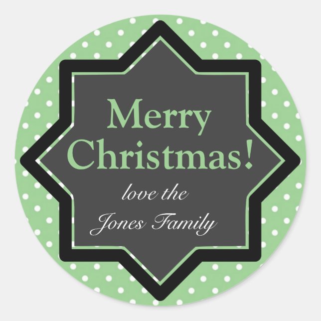 Polka Dots on Green Custom Christmas Classic Round Sticker (Front)
