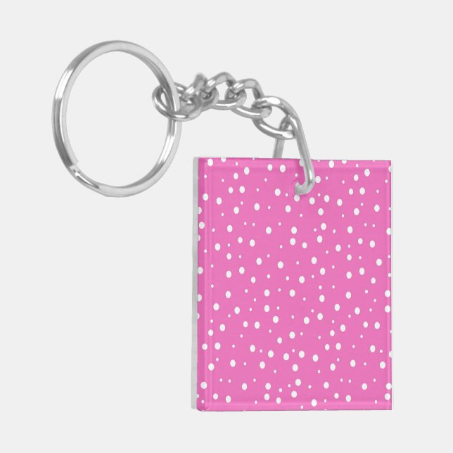 Polka Dots on Pink Background Keychain (Front Left)