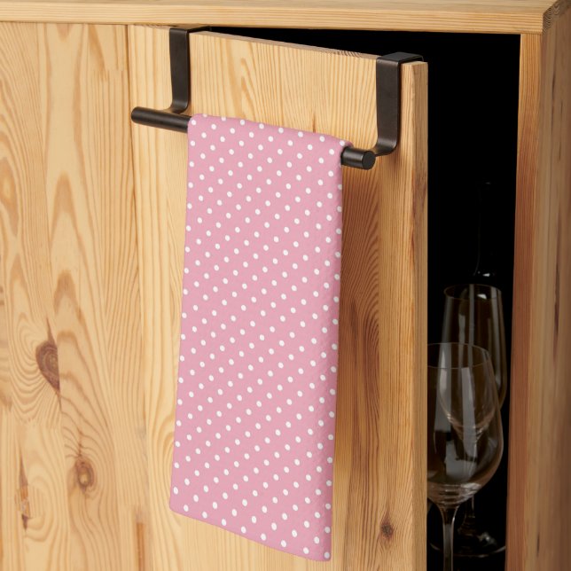 Polka Dots on Pink Pattern Kitchen Towel (Thirds Fold)