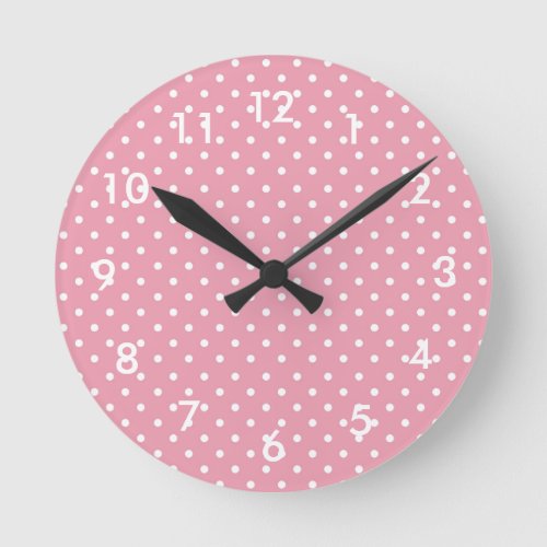 Polka Dots on Pink Pattern Round Clock