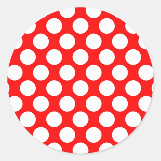 Polka Dots on Red Classic Round Sticker (Front)