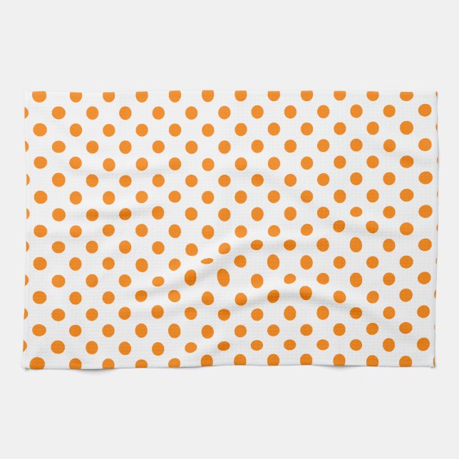 Polka Dots - Orange on White Kitchen Towel (Horizontal)