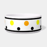 Polka Dots Orange Yellow Black Pet Bowl<br><div class="desc">Colorful geometric polka dotted pet bowl. Black double border trim with orange, yellow, black dots against white background. Bright, fun fresh trendy circular shapes. Click to personalize and customize dots colors, if you wish. Original artwork design by TamiraZDesigns. www.zazzle.com/tamirazdesigns</div>