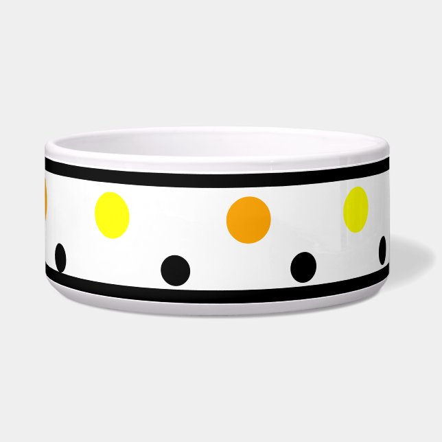 Polka Dots Orange Yellow Black Pet Bowl (Right)