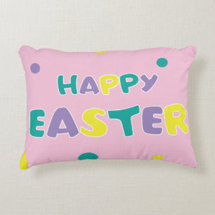 Polka Dots Pastel Pink Happy Easter Accent Pillow