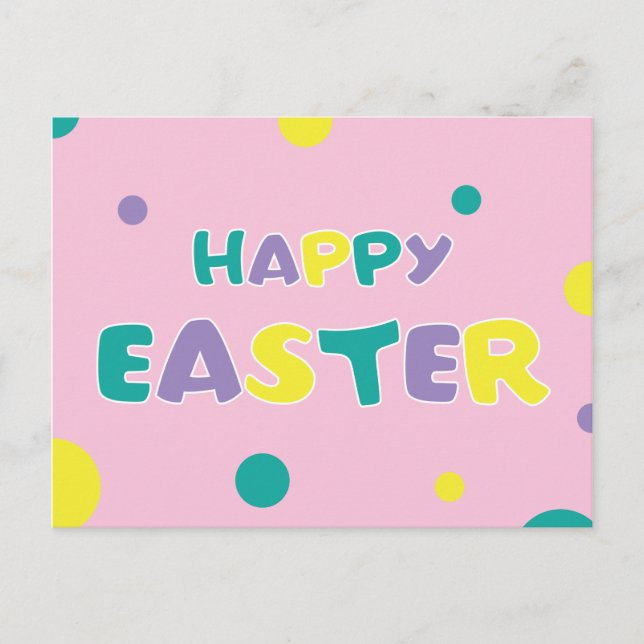Polka Dots Pastel Pink Happy Easter Holiday Postcard (Front)