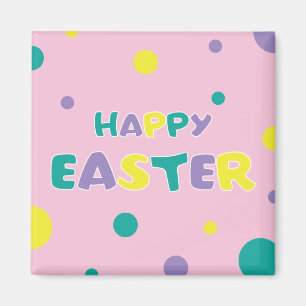 Polka Dots Pastel Pink Happy Easter Magnet