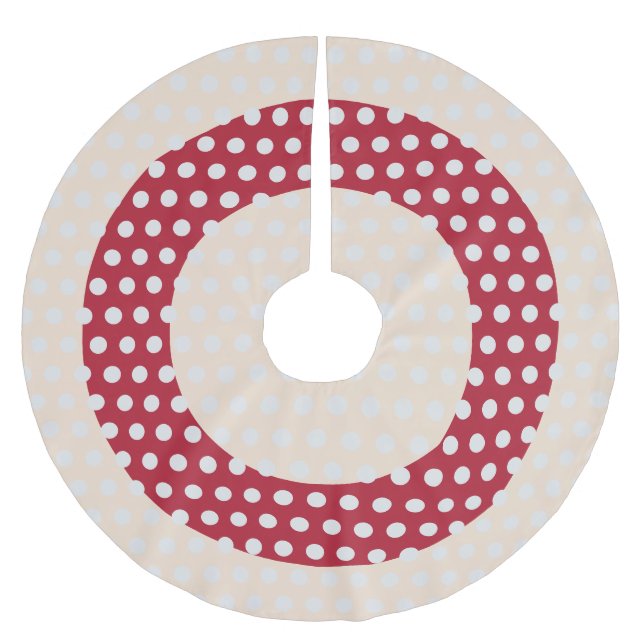 Polka Dots Pattern Beige Red Brushed Polyester Tree Skirt (Front)