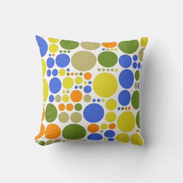 Polka dots pattern | Blue green yellow orange Throw Pillow (Front)