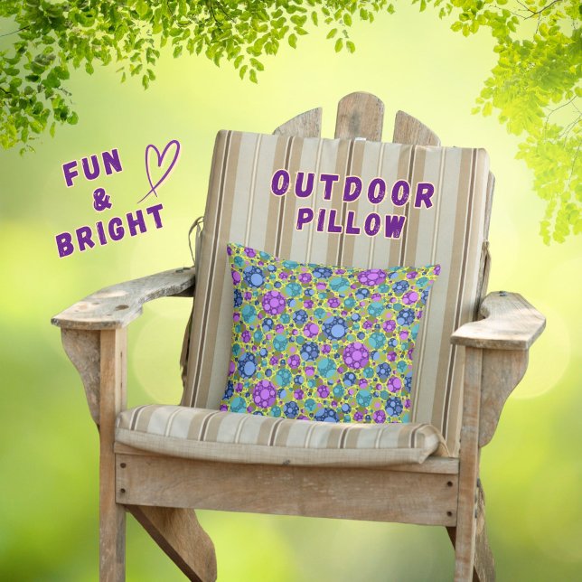 Polka Dots Pattern in Pink Blue Teal -  Outdoor Pillow (Creator Uploaded)