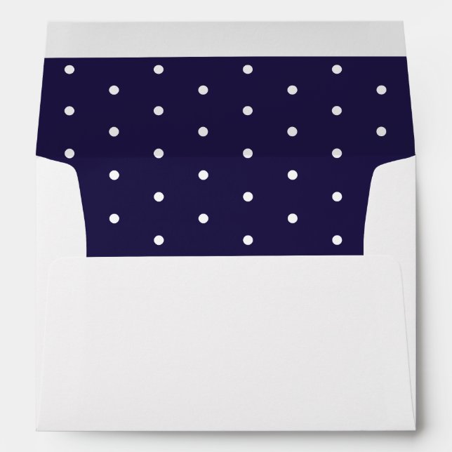 Polka Dots Pattern Wedding Invitation Navy Blue Envelope (Back (Bottom))