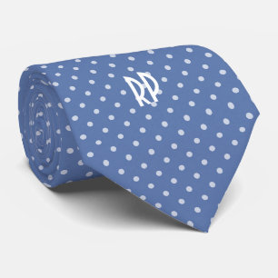 Polka Dots Pattern with Monogram (Cornflower Blue) Neck Tie
