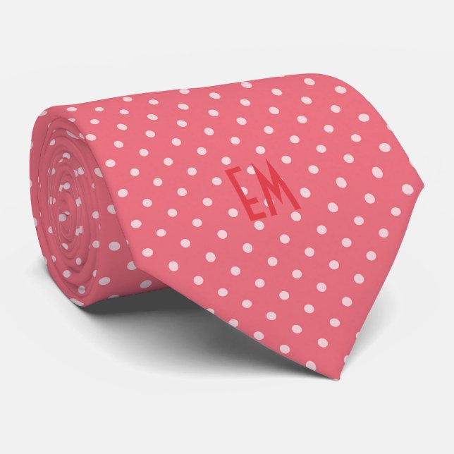 Polka Dots Pattern with Monogram (Pink) Neck Tie (Rolled)