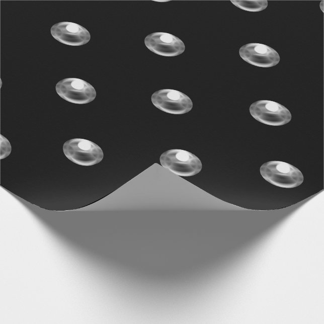 Polka Dots Pearls Black Silver Gray  3D Effect Wrapping Paper (Corner)