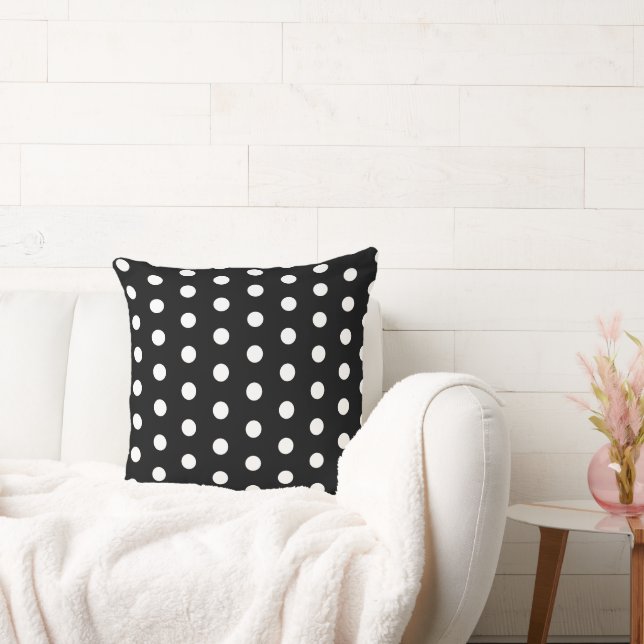 Polka Dots Perky Pattern Black White Throw Pillow (Couch)