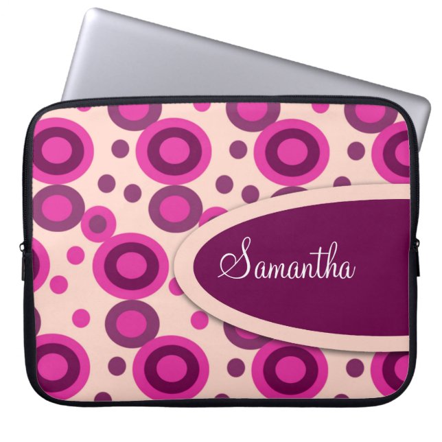 Polka Dots Personalized Laptop Sleeve:Hot Pink Laptop Sleeve (Front)