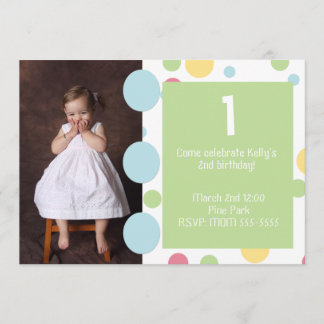 Polka dots Photo Birthday Invitation