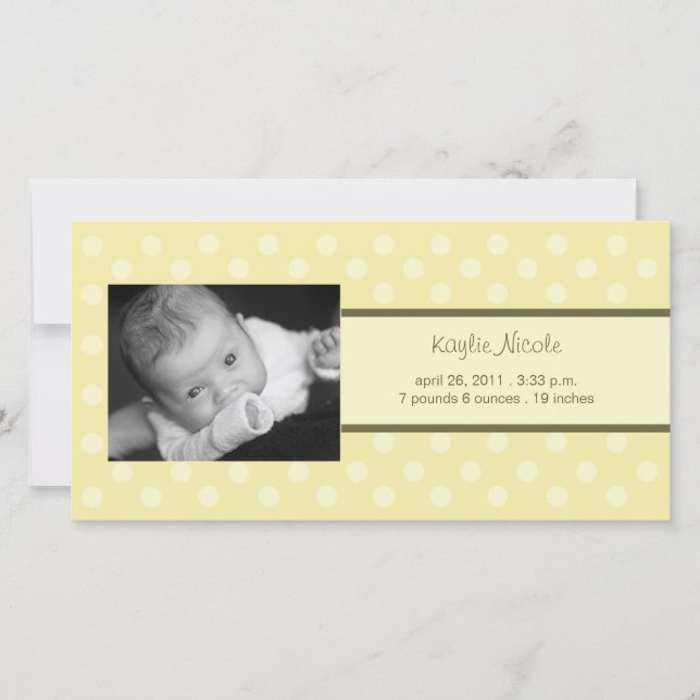 Polka Dots Photo Card Birth Announcement (Front)
