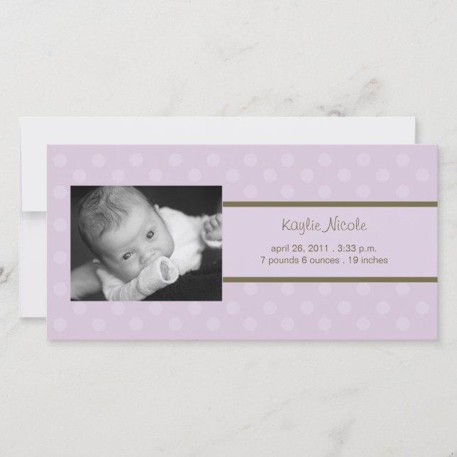 Polka Dots Photo Card Birth Announcement (Front)