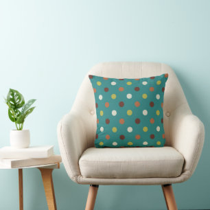 Polka Dots Pillow in Teal Aqua Green Brown  