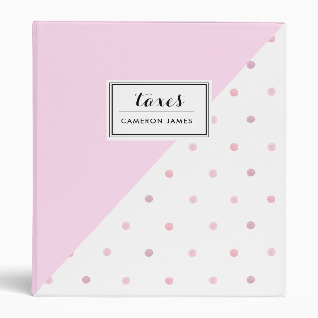Polka Dots Pink Abstract Pattern Custom Taxes  3 Ring Binder (Front)
