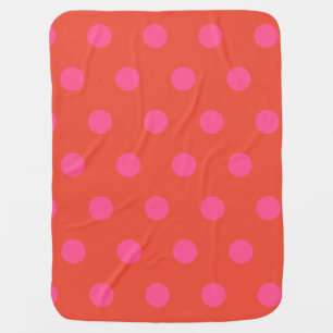 Polka Dots Pink and red Orange monogrammed Baby Blanket