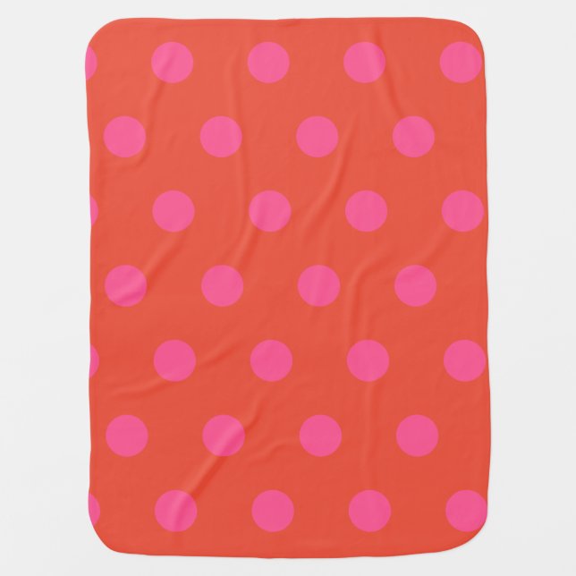 Polka Dots Pink and red Orange monogrammed Baby Blanket (Front)