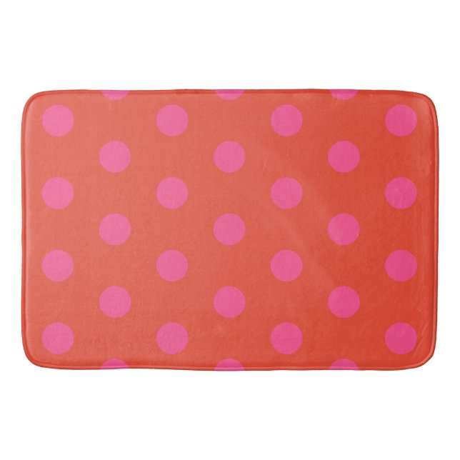 Polka Dots Pink and red Orange monogrammed Bath Mat (Front)