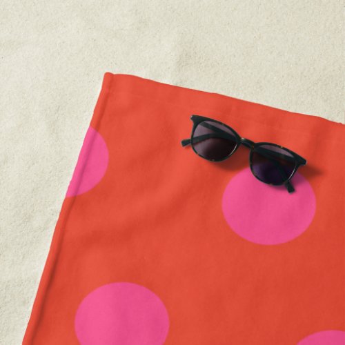 Polka Dots Pink and red Orange monogrammed Beach Towel