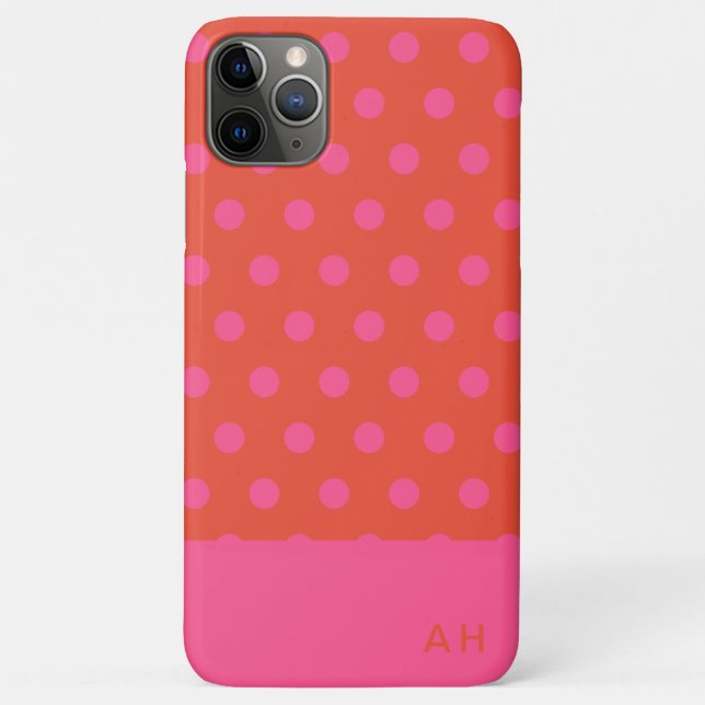 Polka Dots Pink and red Orange monogrammed Case-Mate iPhone Case (Back)