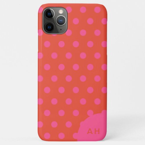 Polka Dots Pink and red Orange monogrammed iPhone 11 Pro Max Case