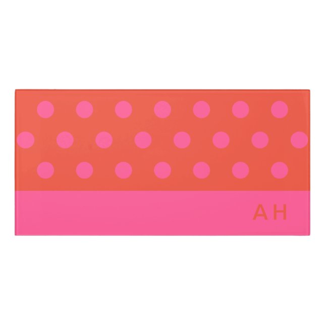 Polka Dots Pink and red Orange monogrammed Door Sign (Classic Front)